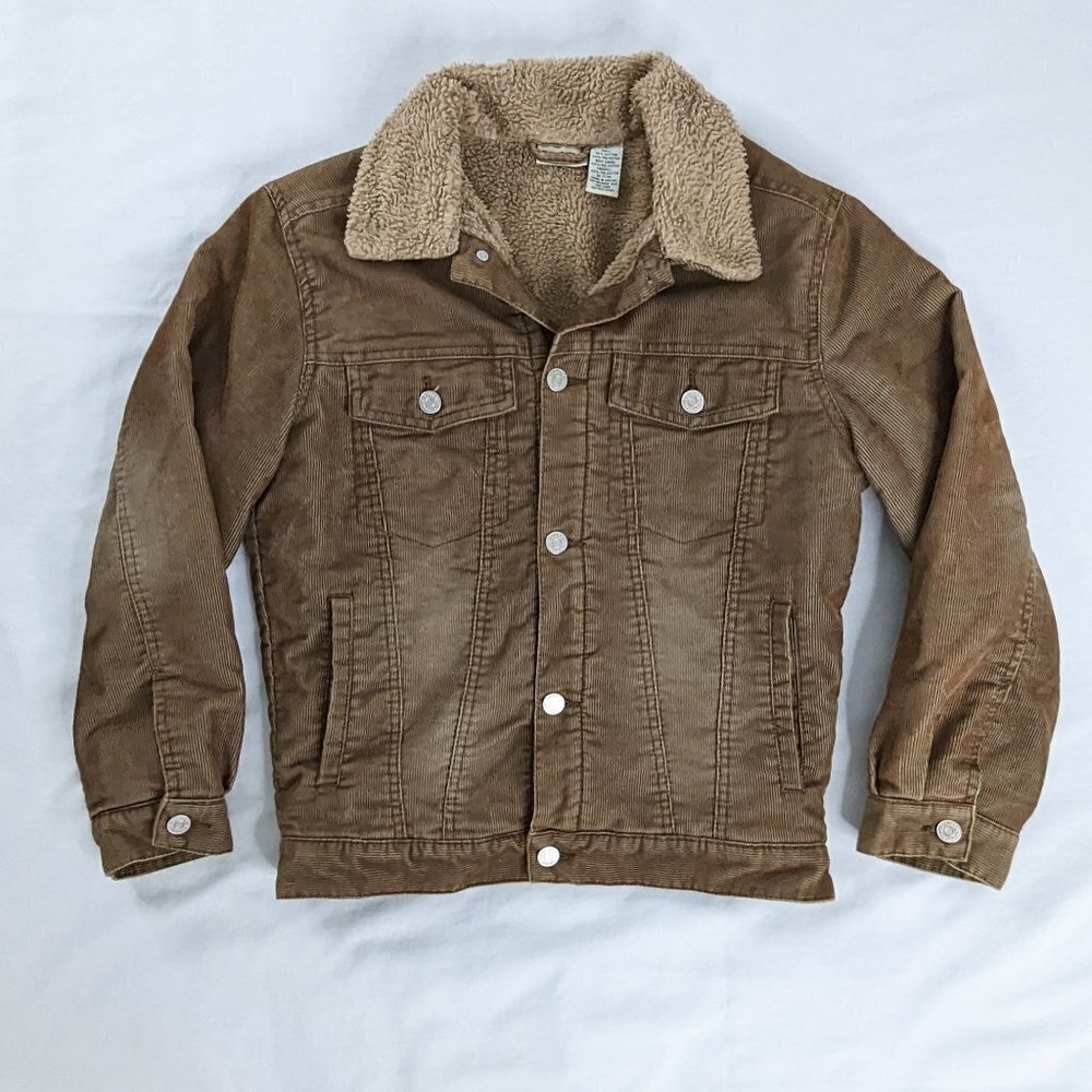 VTG Brown Corduroy Tan Sherpa Lined Trucker Jacket Y2k Gilmore Girls